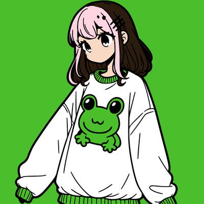 girl wearing frogging sweatshirt