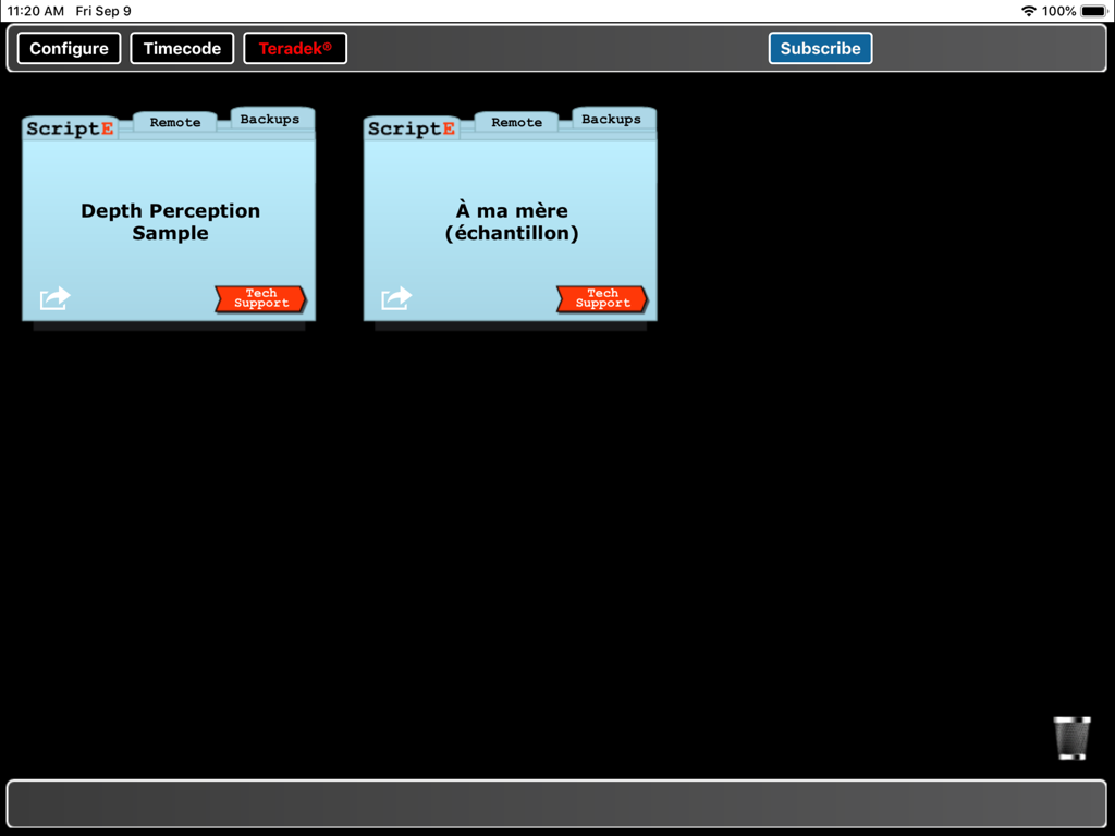 ScriptE S - ScriptE S dashboard displaying sample project files for script supervisors on iPad