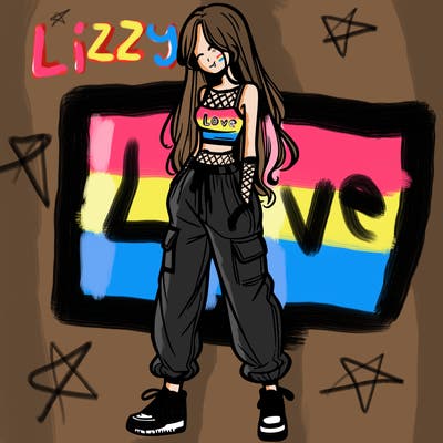 girl in baggy pants crop top and long hair
