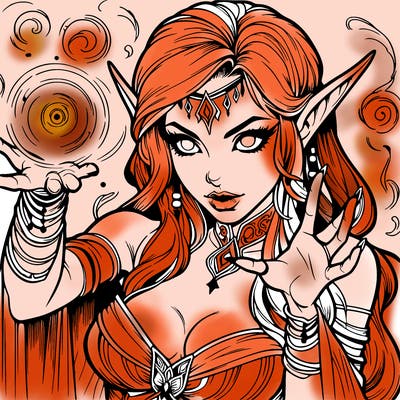realistic scary beautiful elf sorceress casting spell