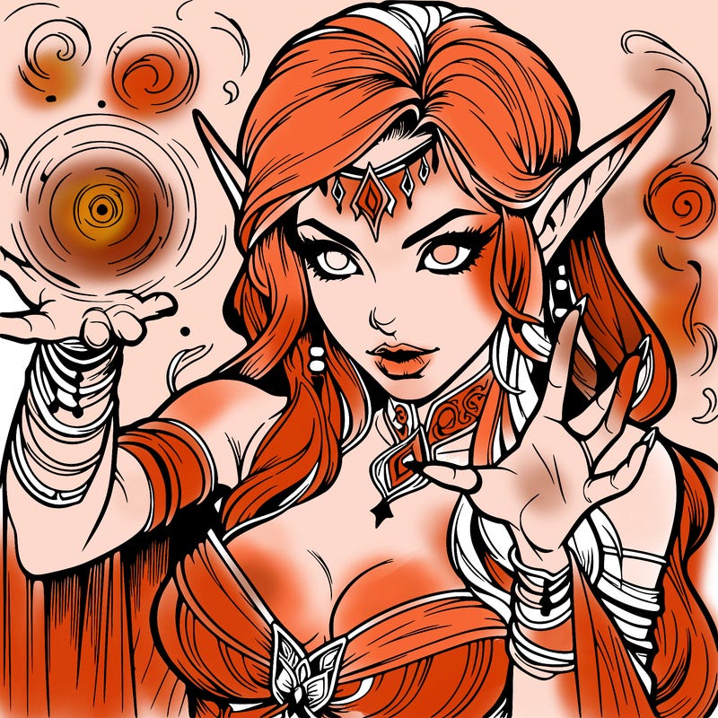realistic scary beautiful elf sorceress casting spell