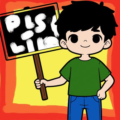 a boy holding a blank sign