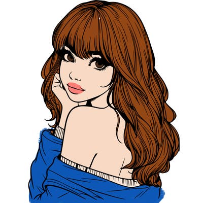 realistic girl with bangs looking over her shoulder