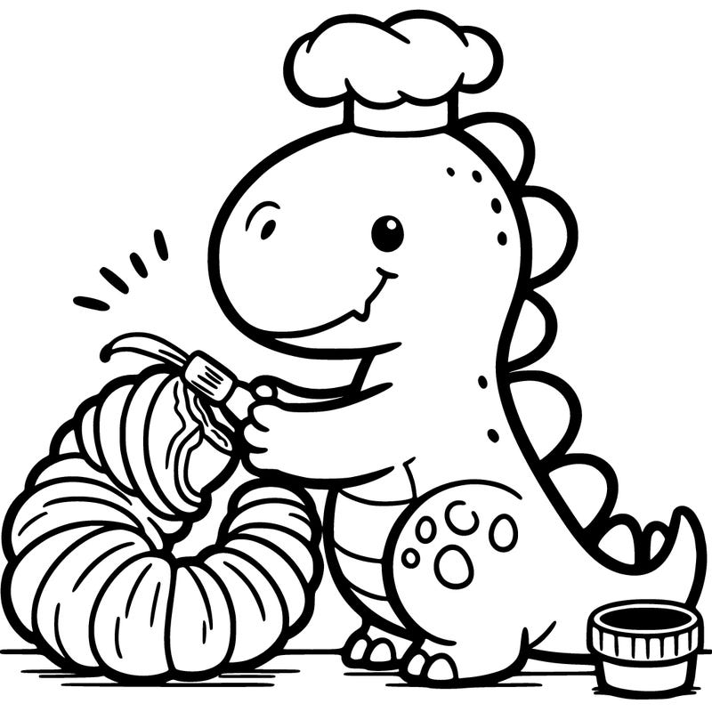 dinosaur building a croissant