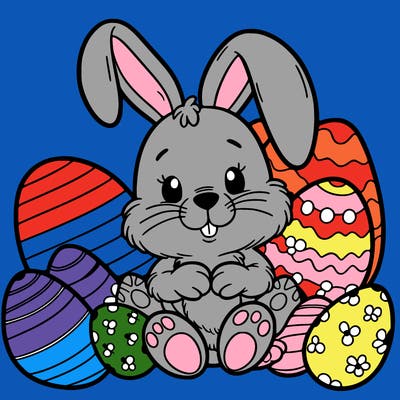 bunny surrounded by easter eggs