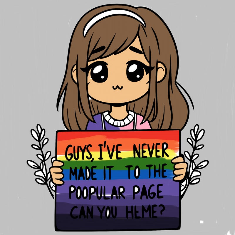 a girl holding up a sign that says, guys, i’ve never made it to the popular page, can you help me?