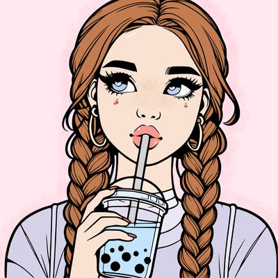 realistic girl with braided hair drinking boba