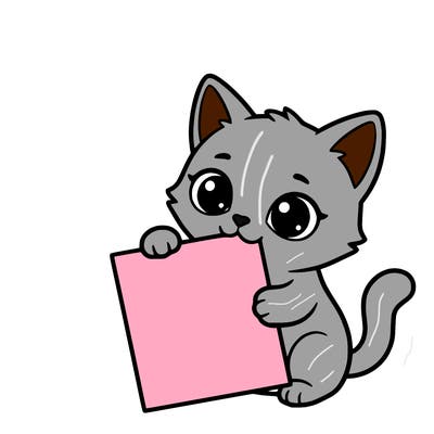 a small cat with a blank sheet of paper in its hand. the cat is sooooooo cute!