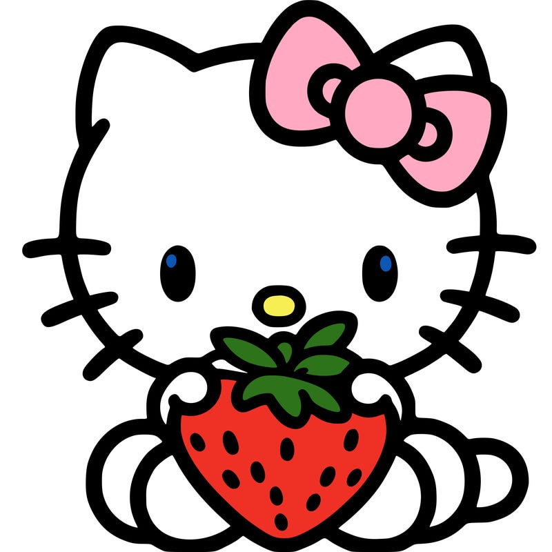 hellokitty eating a strawberry