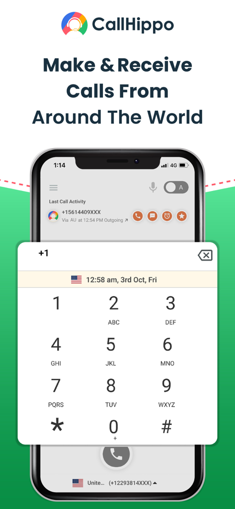 CallHippo - CallHippo app interface showing a phone dialer for making and receiving global business calls