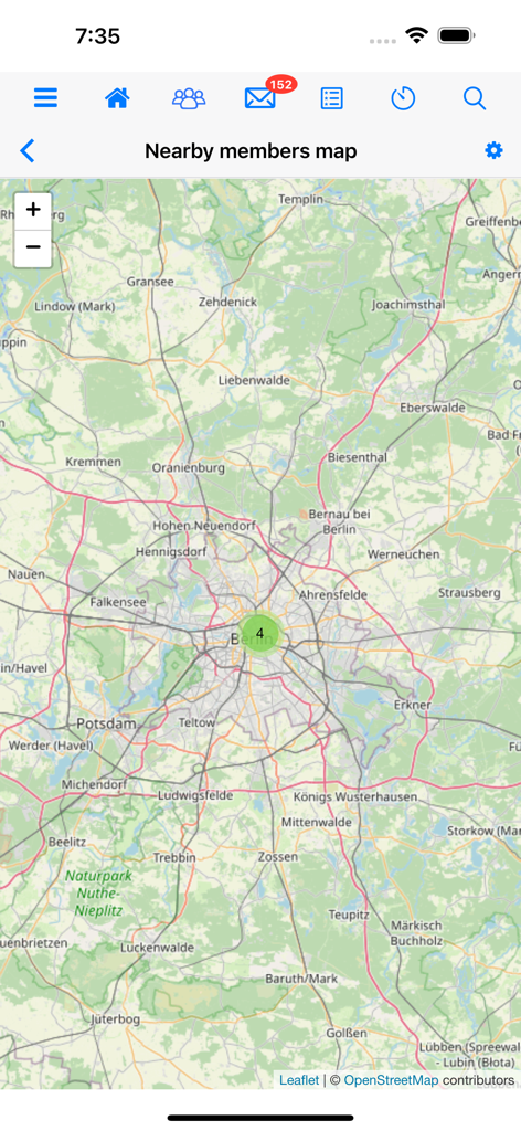 A map interface in the Ladyboykisses Dating app showing nearby members in Berlin