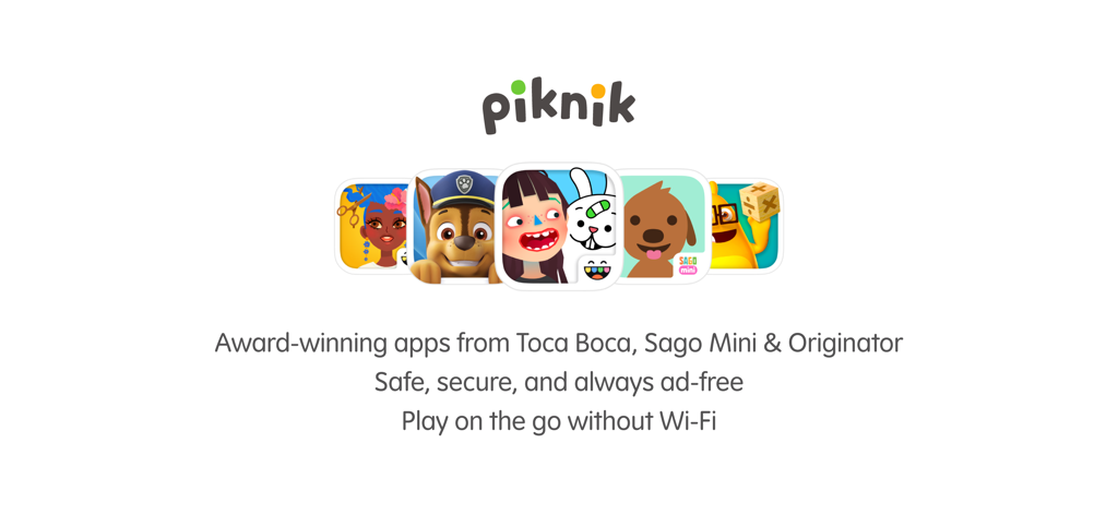 Piknik app subscription bundle featuring ad-free games from Toca Boca and Sago Mini