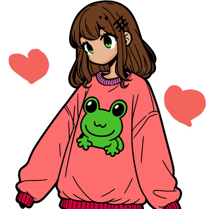 girl wearing frogging sweatshirt