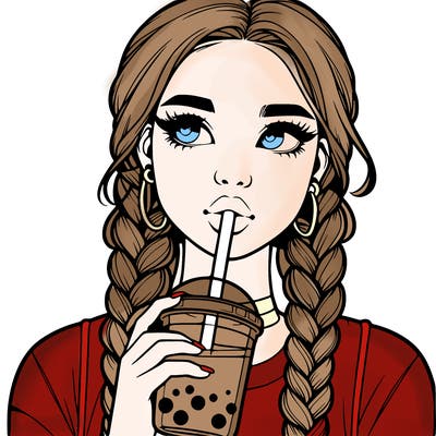 realistic girl with braided hair drinking boba