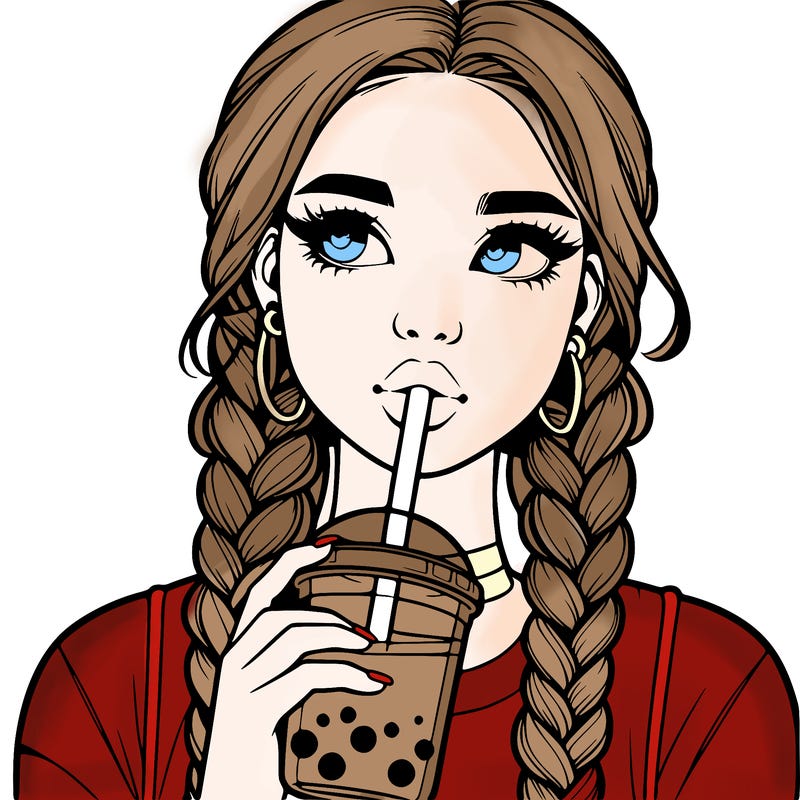 realistic girl with braided hair drinking boba