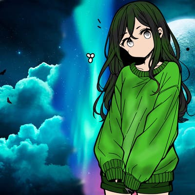 manga teen girl  in a sweater and baggy pants