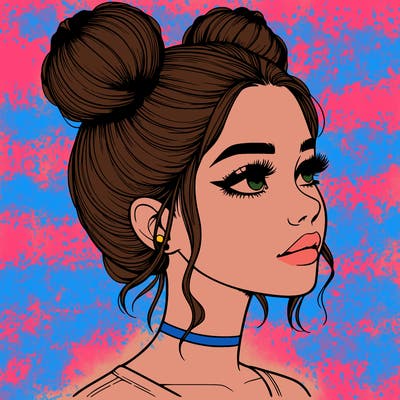 realistic girl with buns on the top of her head