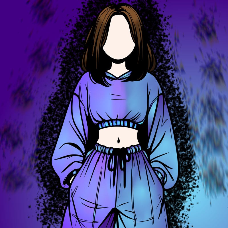 realistic girl faceless with baggy pants and a crop top