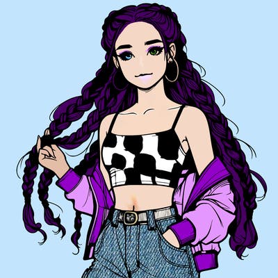 realistic teenage girl in braids with a crop top and cargo jeans
