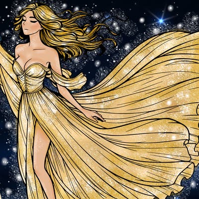 realistic woman in dress flowing the the wind