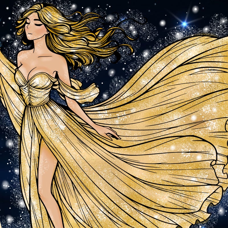 realistic woman in dress flowing the the wind