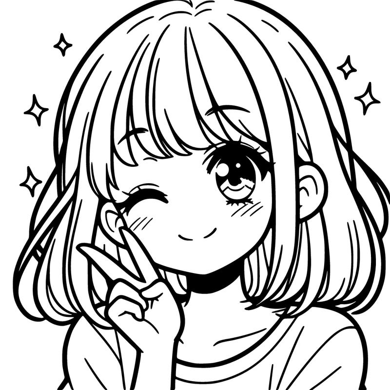 cute teenage girl manga character winking and smiling