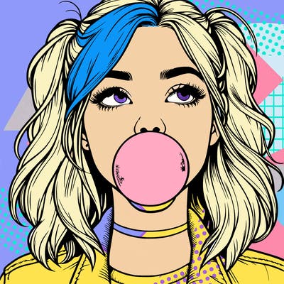 realististic girl blowing bubble -gum