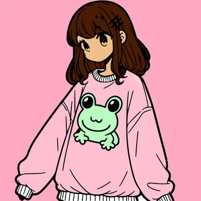 girl wearing frogging sweatshirt