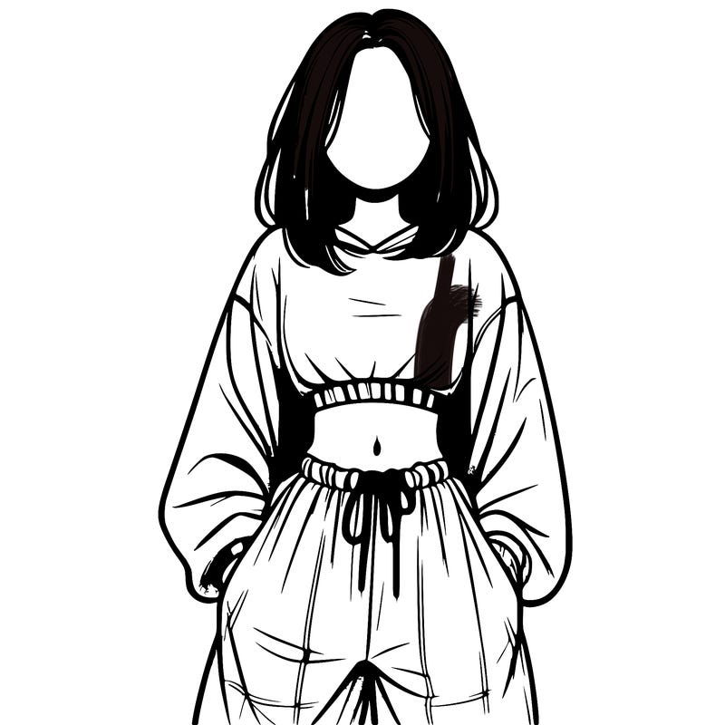 realistic girl faceless with baggy pants and a crop top