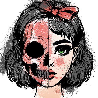 realistic girl with half skull mask