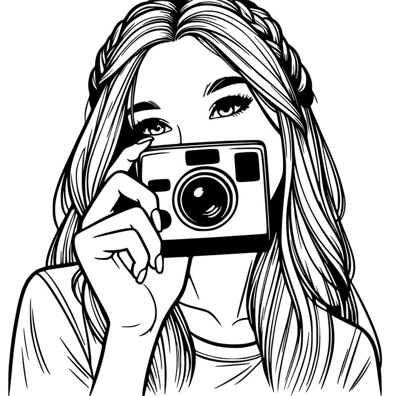 realistic girl taking a polaroid picture