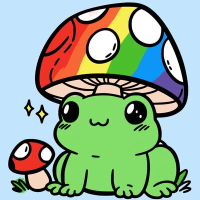 a cute frog with a mushroom hat