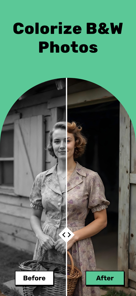 Restore Old Photos - Restora - Vorher-Nachher-Vergleich eines kolorierten Vintage-Schwarz-Weiß-Fotos