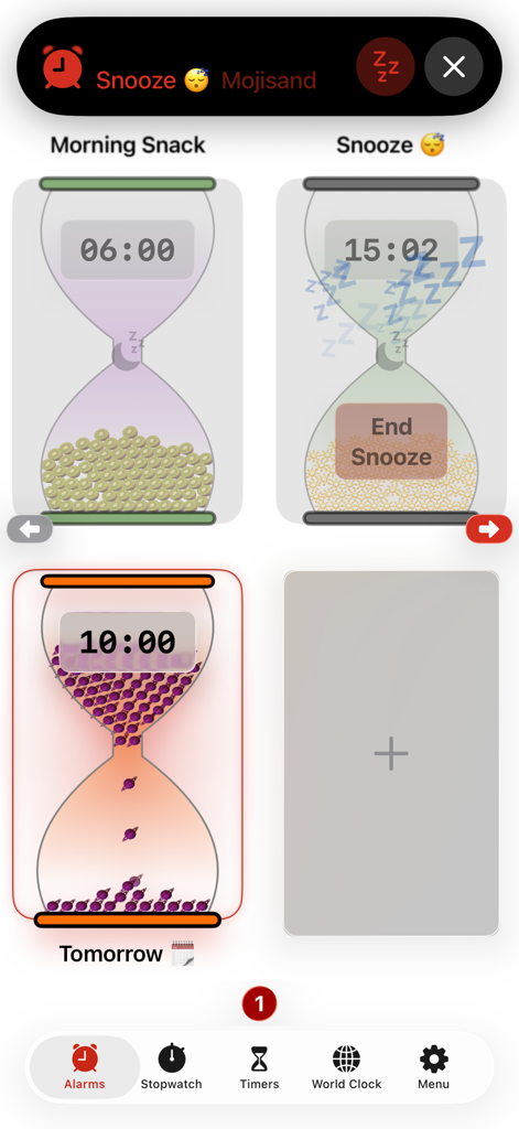 Mojisand: Emoji Sand Timers - A collection of customizable emoji sand timers on the Mojisand alarms dashboard.