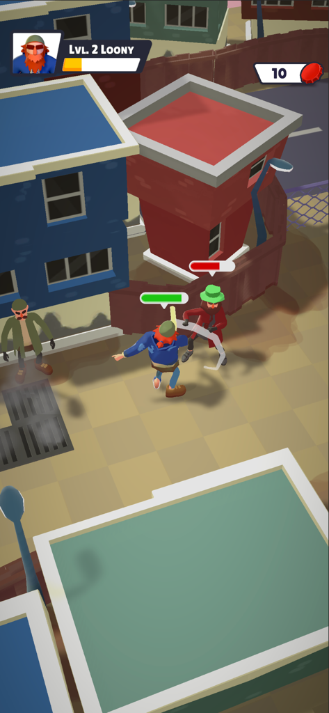 Street Dude - Homeless Empire - Combat scene in Street Dude Homeless Empire featuring characters fighting in an urban alleyway with health bars visible.