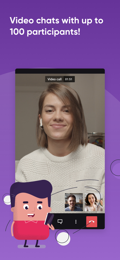 SchoolFox - Schulkommunikation - SchoolFox app video call interface showing multiple participants and 100 user capacity