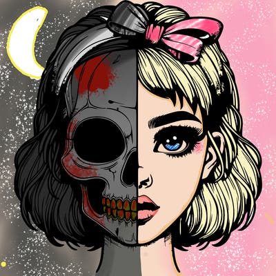 realistic girl with half skull mask