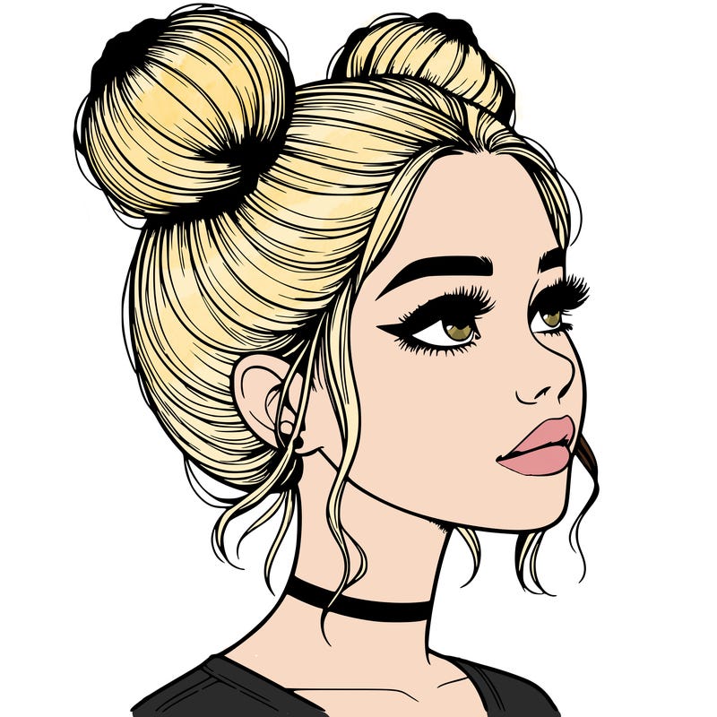 realistic girl with buns on the top of her head