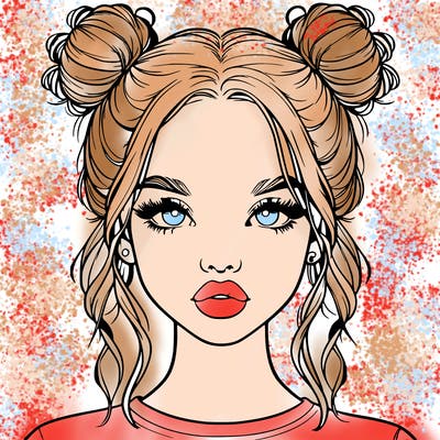 realistic girl with two buns in hair and lips