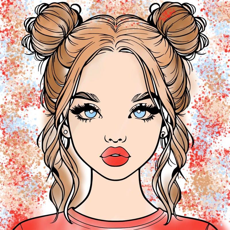 realistic girl with two buns in hair and lips