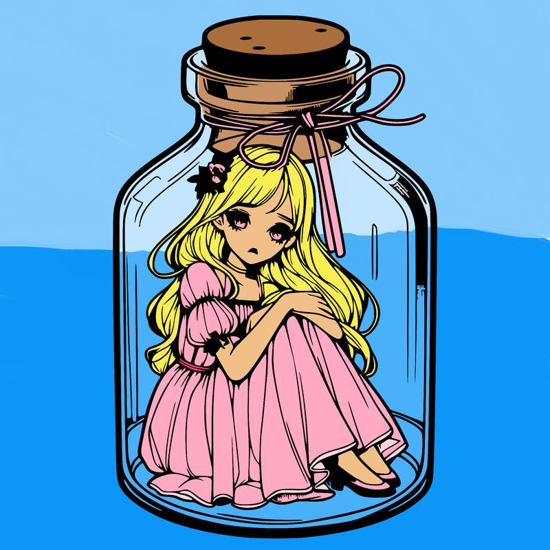beautiful realistic girl trapped in bottle