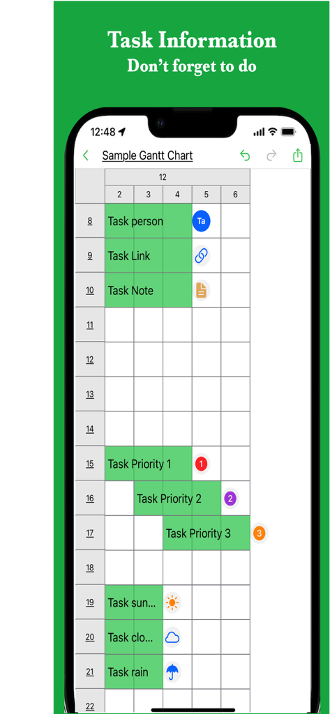 iGanttChart: Gantt Chart App - A mobile Gantt chart showing task priorities and project details