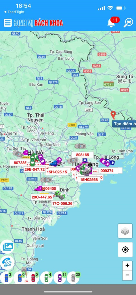 Định Vị Bách Khoa - Real-time GPS vehicle tracking map showing fleet locations.