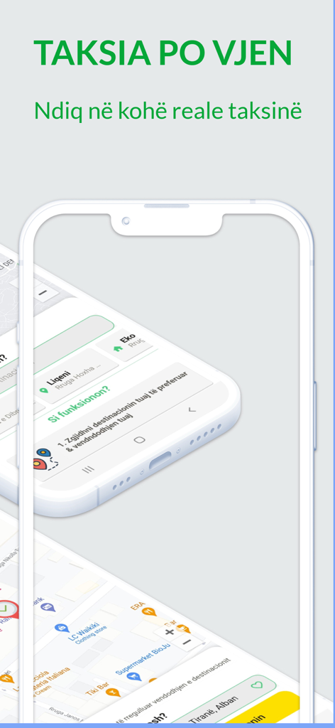 VrapOn Taxi Albania - VrapOn Taxi Albania app interface showing real-time taxi tracking on a map