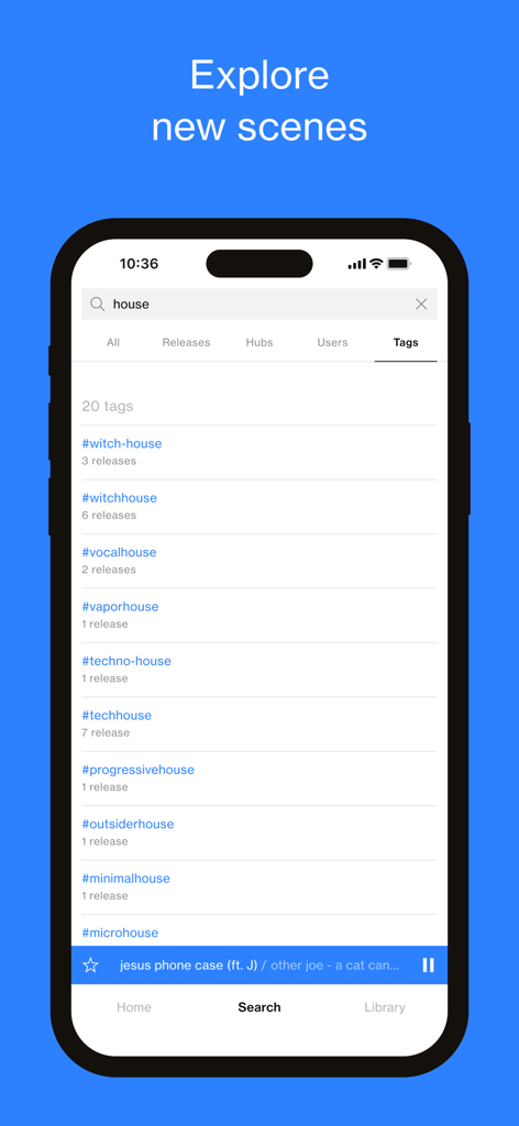 Nina Protocol - Nina Protocol mobile app search screen displaying various underground house music tags
