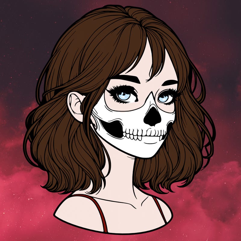 realistic girl with skull