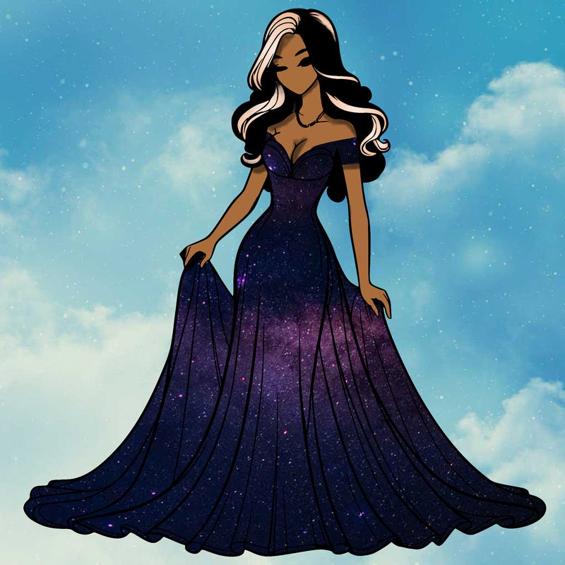 beautiful woman in long silky dress