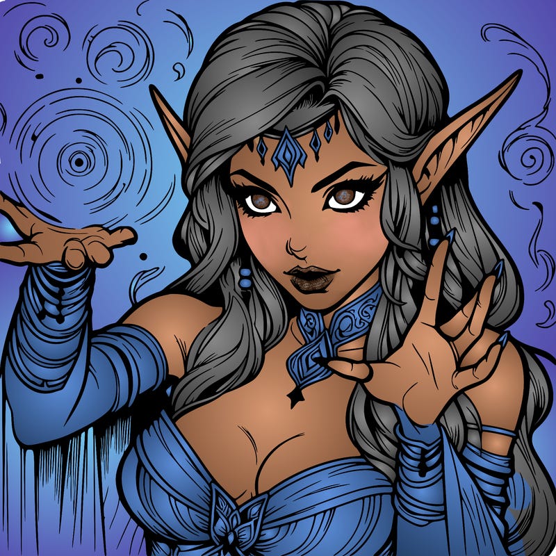 realistic scary beautiful elf sorceress casting spell