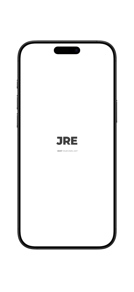 JRE : Hotel, Apartments - JRE Jordanian Real Estate mobile app splash screen featuring the company logo and tagline Rent Your Own Unit