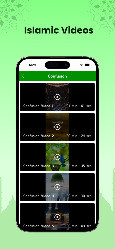A screen showing a list of Islamic videos within the Uzbek Quran mobile application.